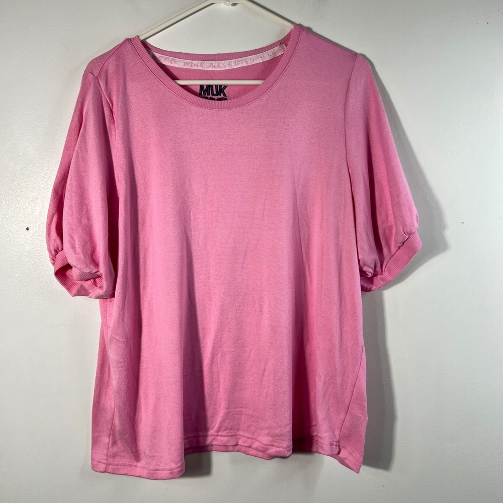 Womens Muk Luks Round Neck Short Sleeve Comfort Tee Very Soft Pink XL